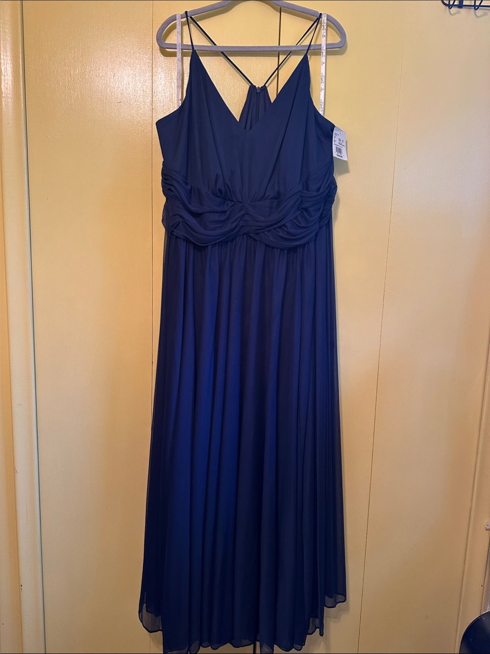 Navy Spaghetti-Strap Maxi Dress with Ruched Waist